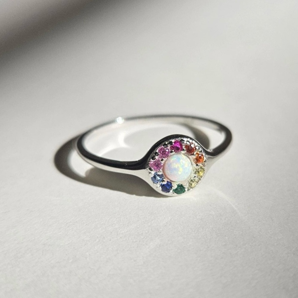 Opal Rainbow Sun Ring/Stacking ring, thin ring, Size 9